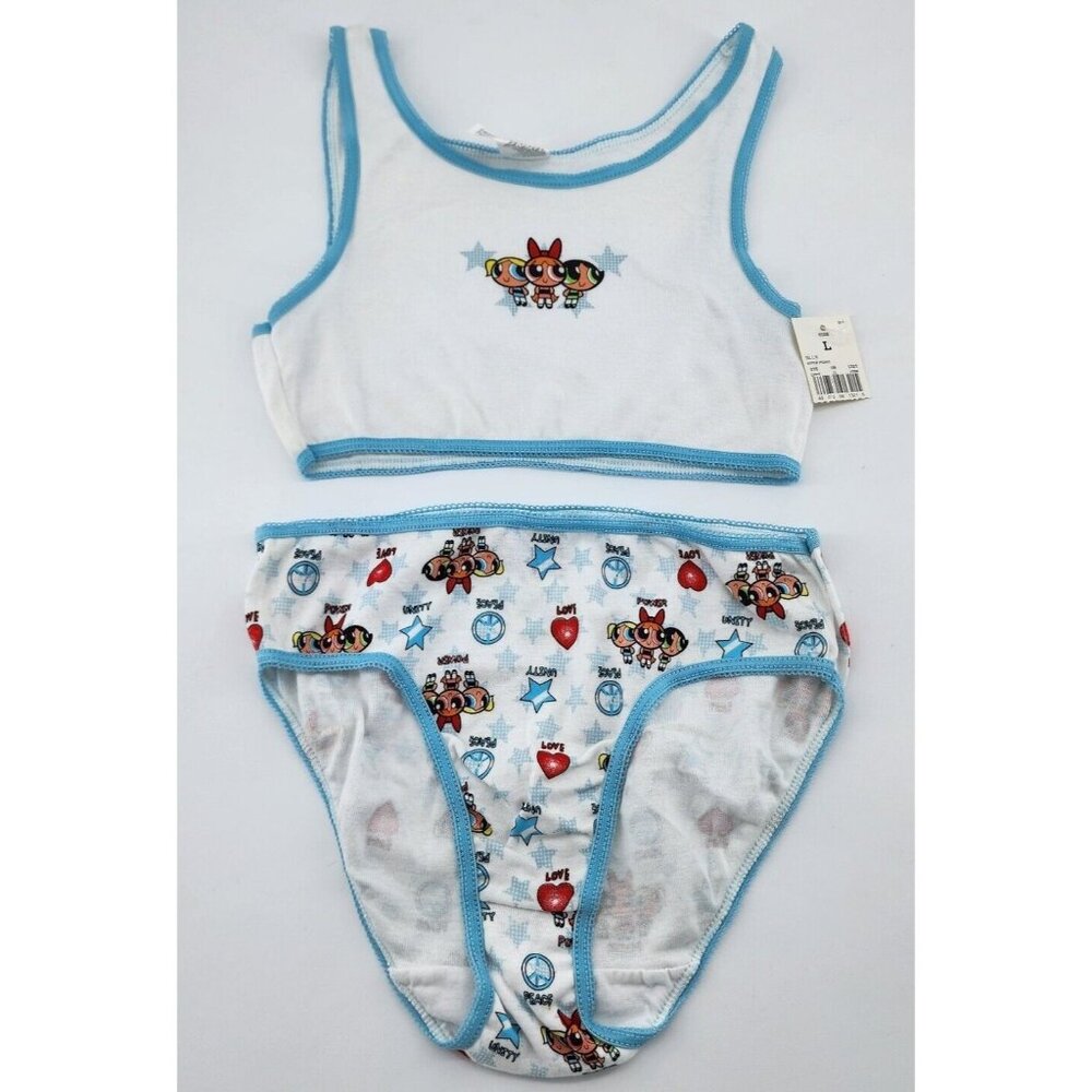 NEW Vtg 2000 Y2K Powerpuff Girls 2 Piece Set Crop Top Bra & Panty Set Girls Sz L